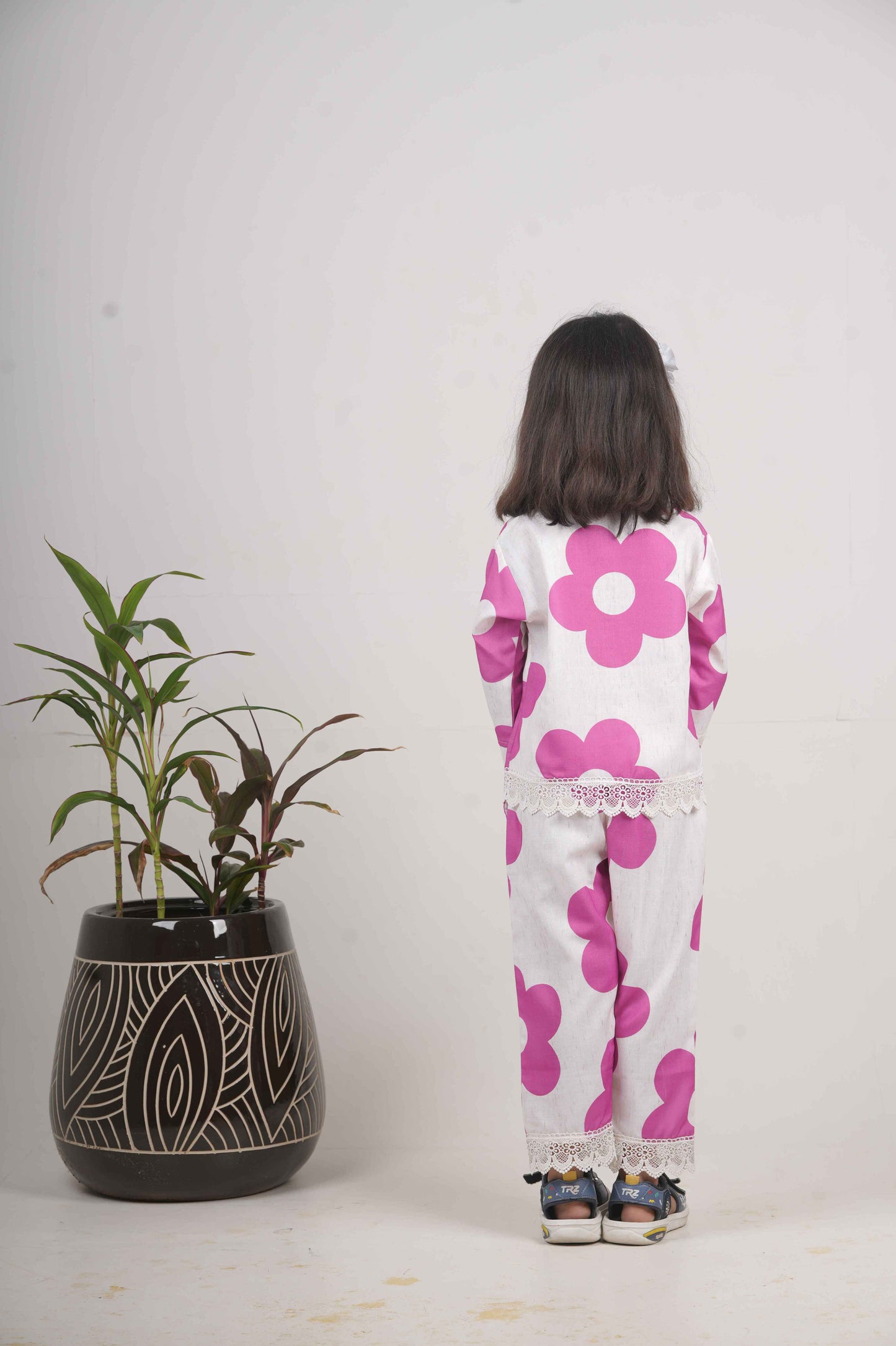 Girls Pink Floral Print Cotton Cord Set