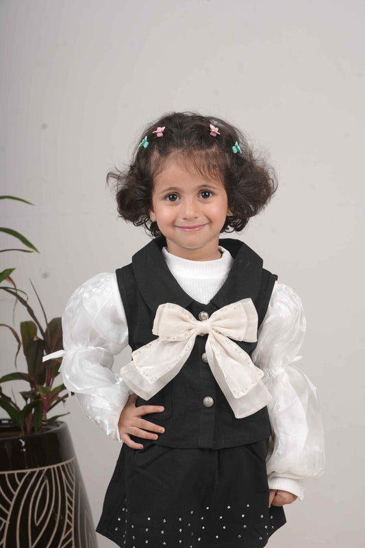 Girls Black & White Skirt Top Set