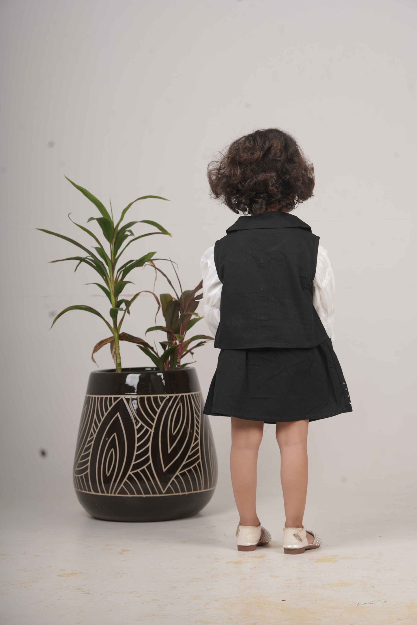 Girls Black & White Skirt Top Set