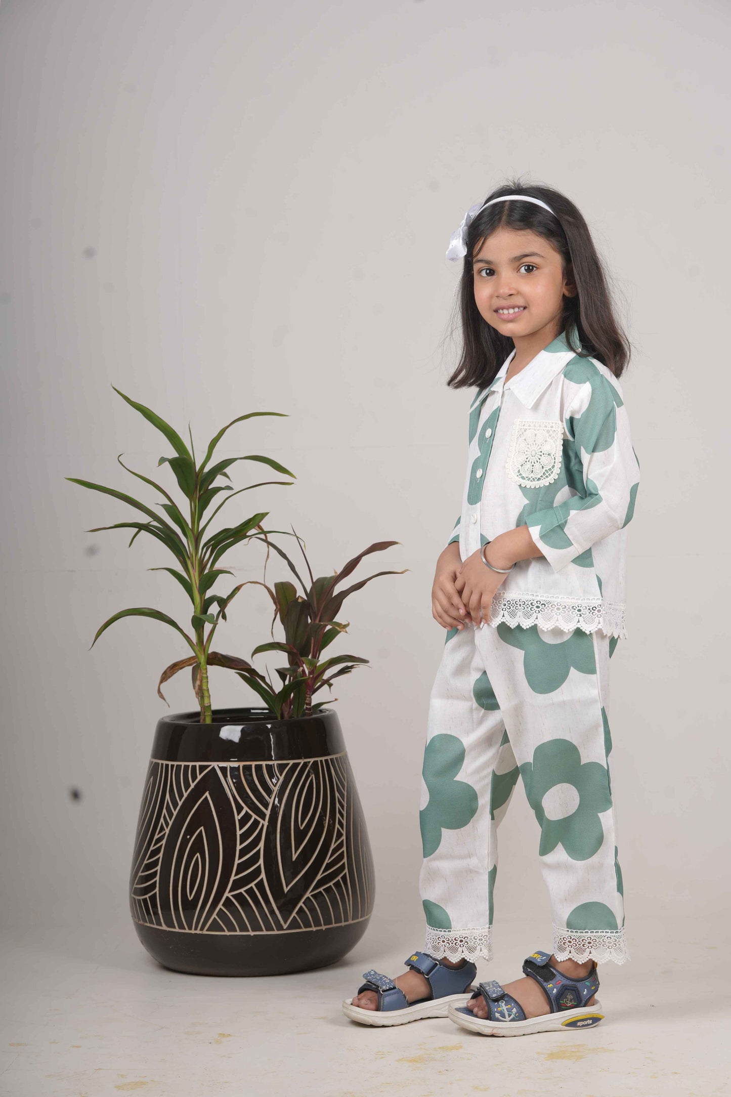 Girls Green Polka Print Cotton Cord Set