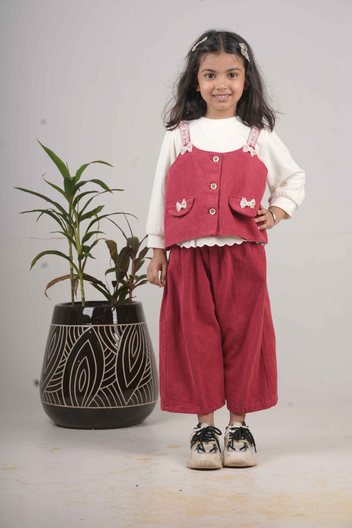 Girls Mehroon Denim Caferey with Top