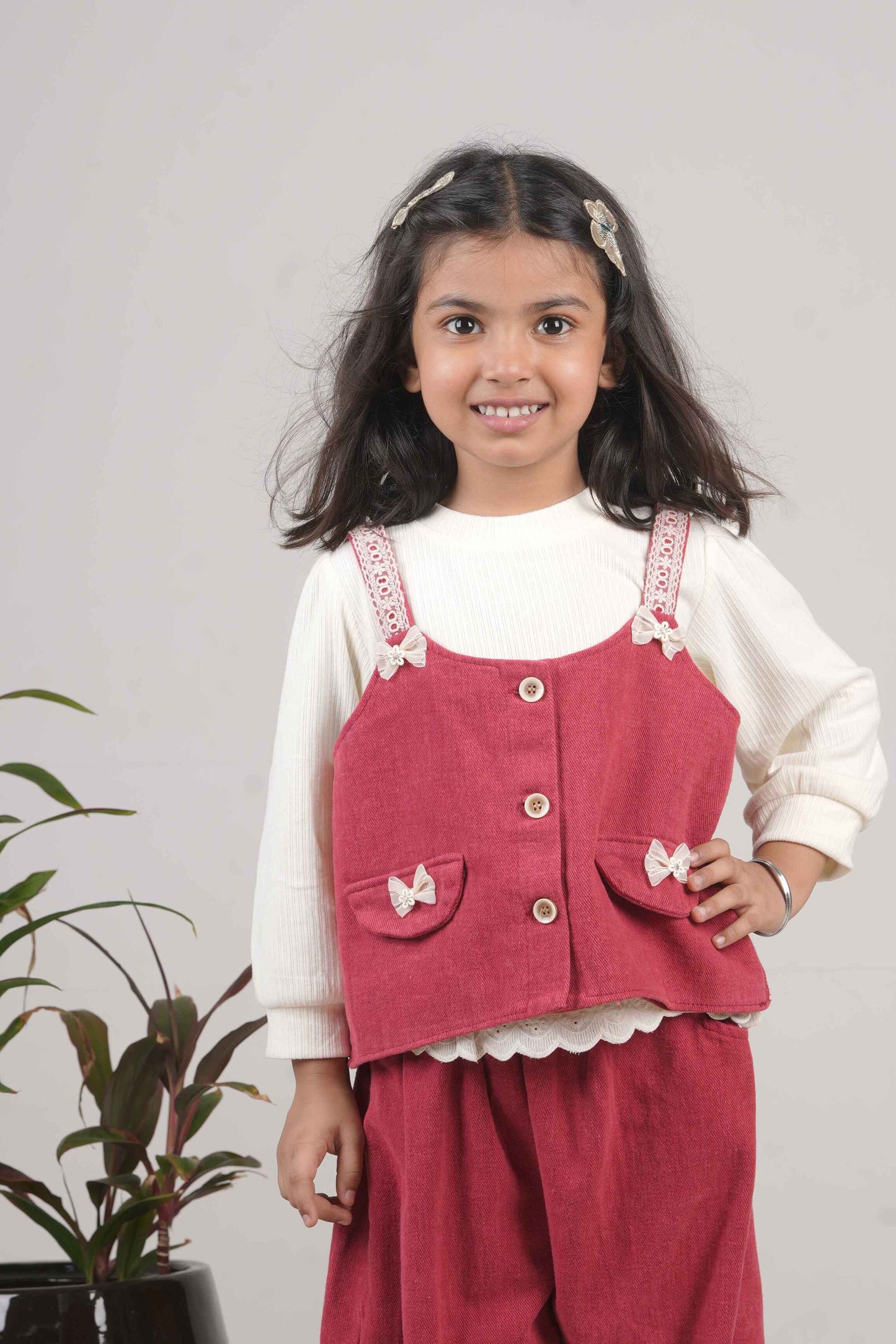 Girls Mehroon Denim Caferey with Top