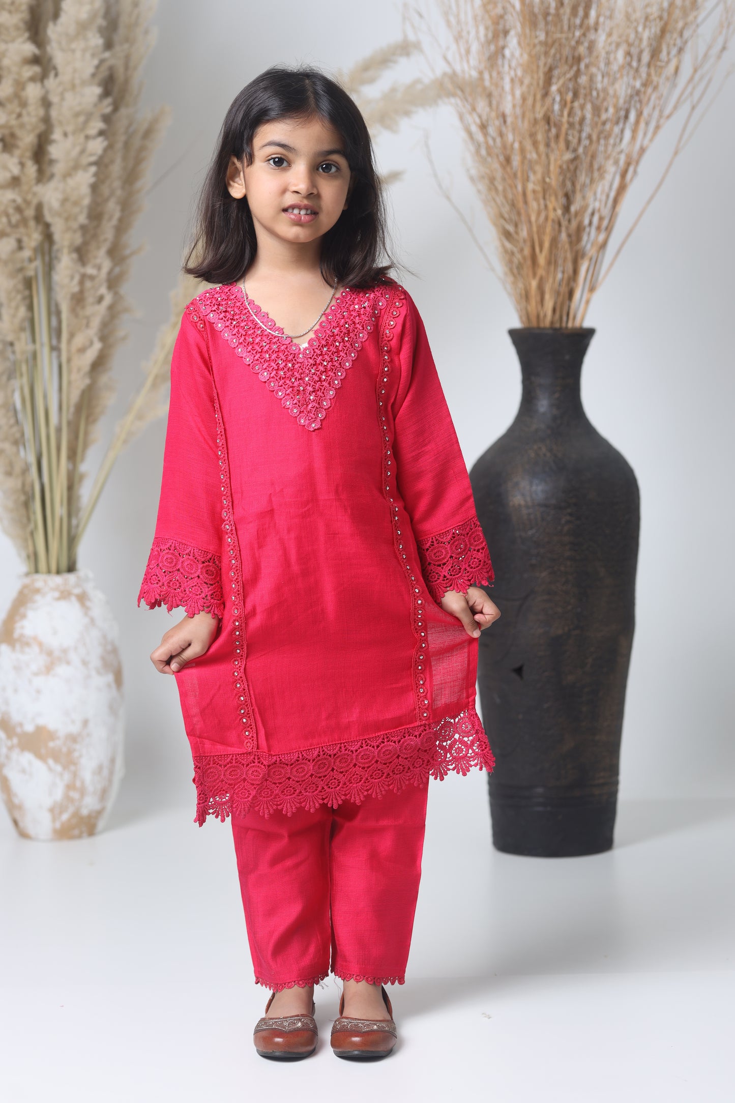 Rani Pink Pakistani Three-Piece Suit for Girls