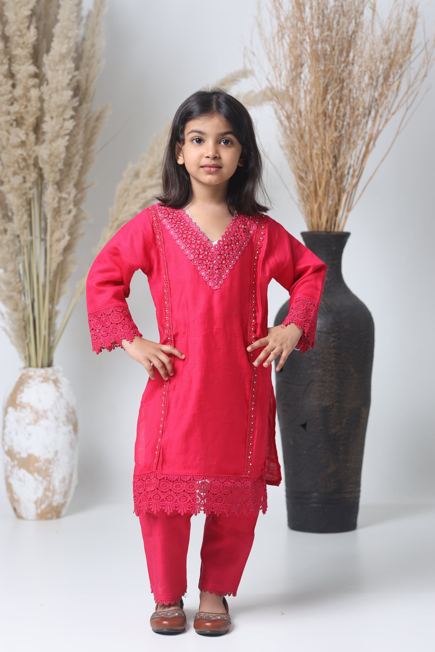 Rani Pink Pakistani Three-Piece Suit for Girls