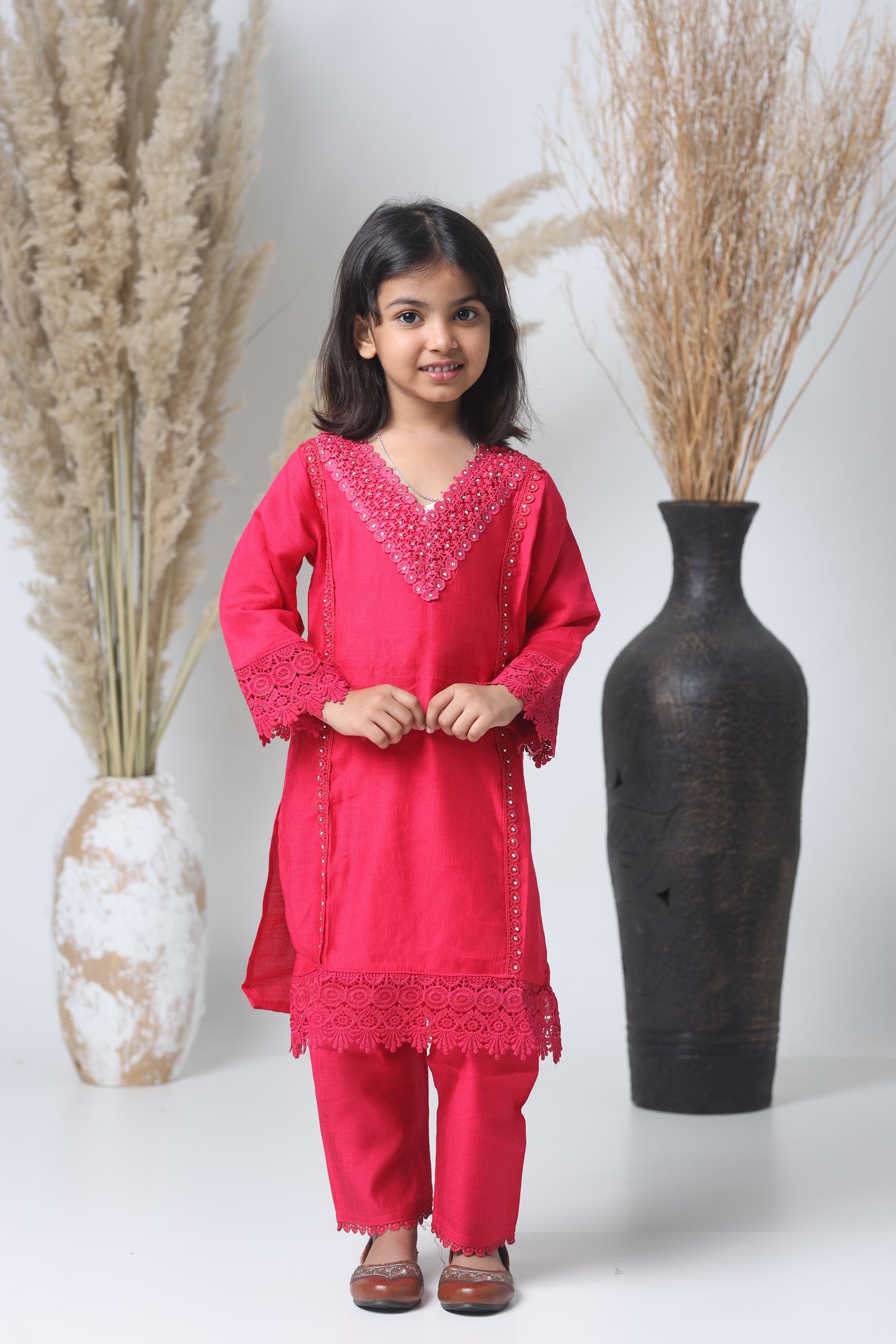 Rani Pink Pakistani Three-Piece Suit for Girls
