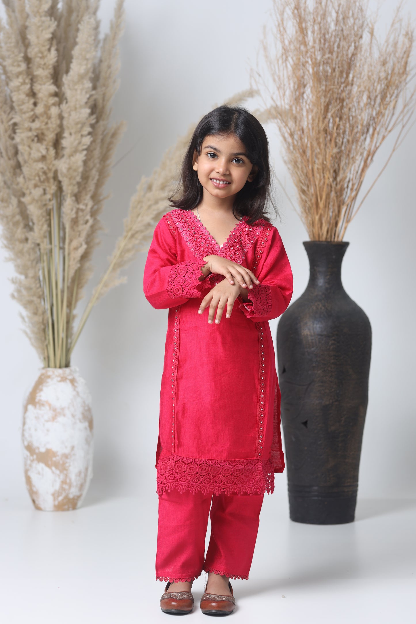 Rani Pink Pakistani Three-Piece Suit for Girls