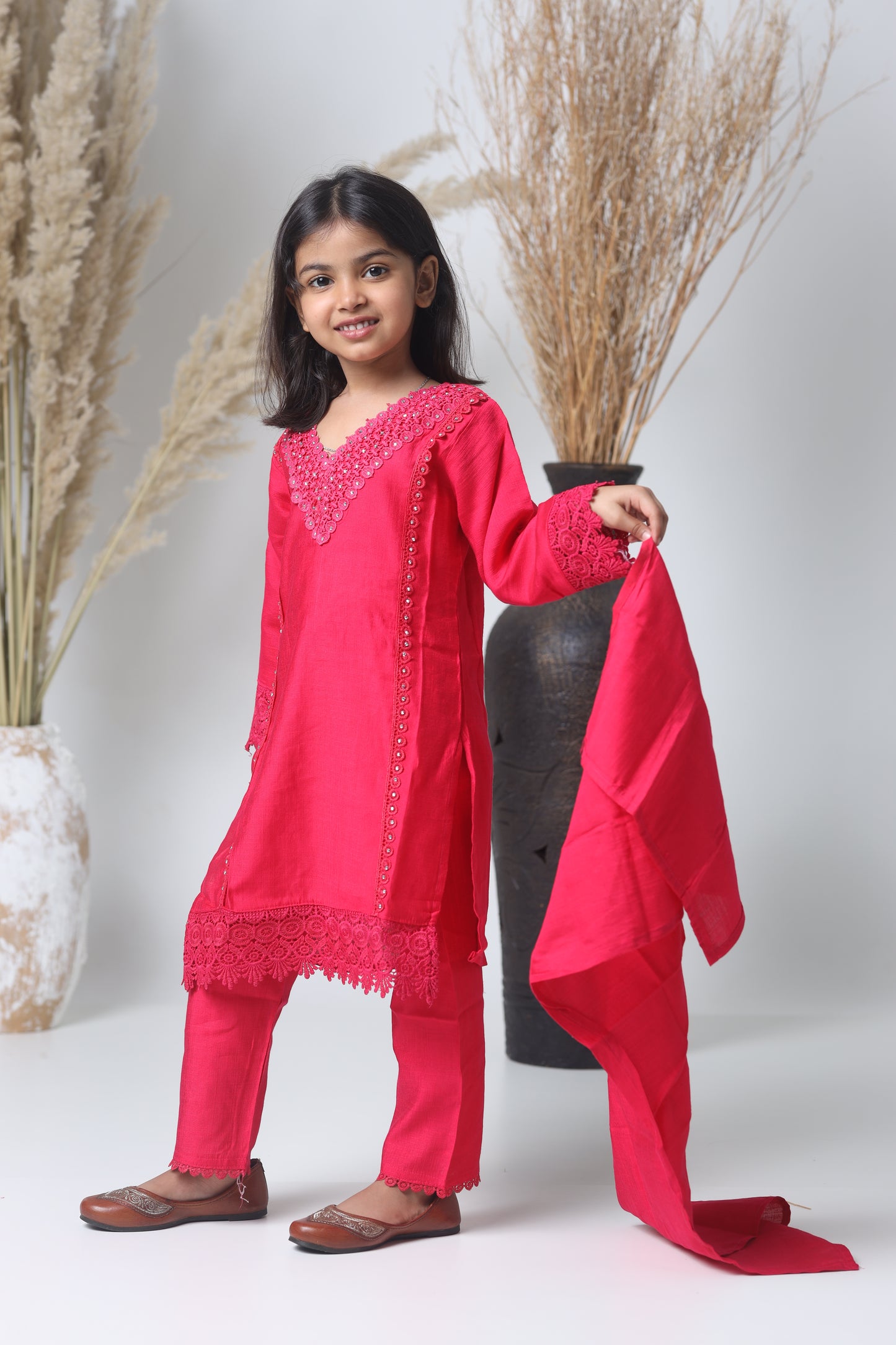 Rani Pink Pakistani Three-Piece Suit for Girls