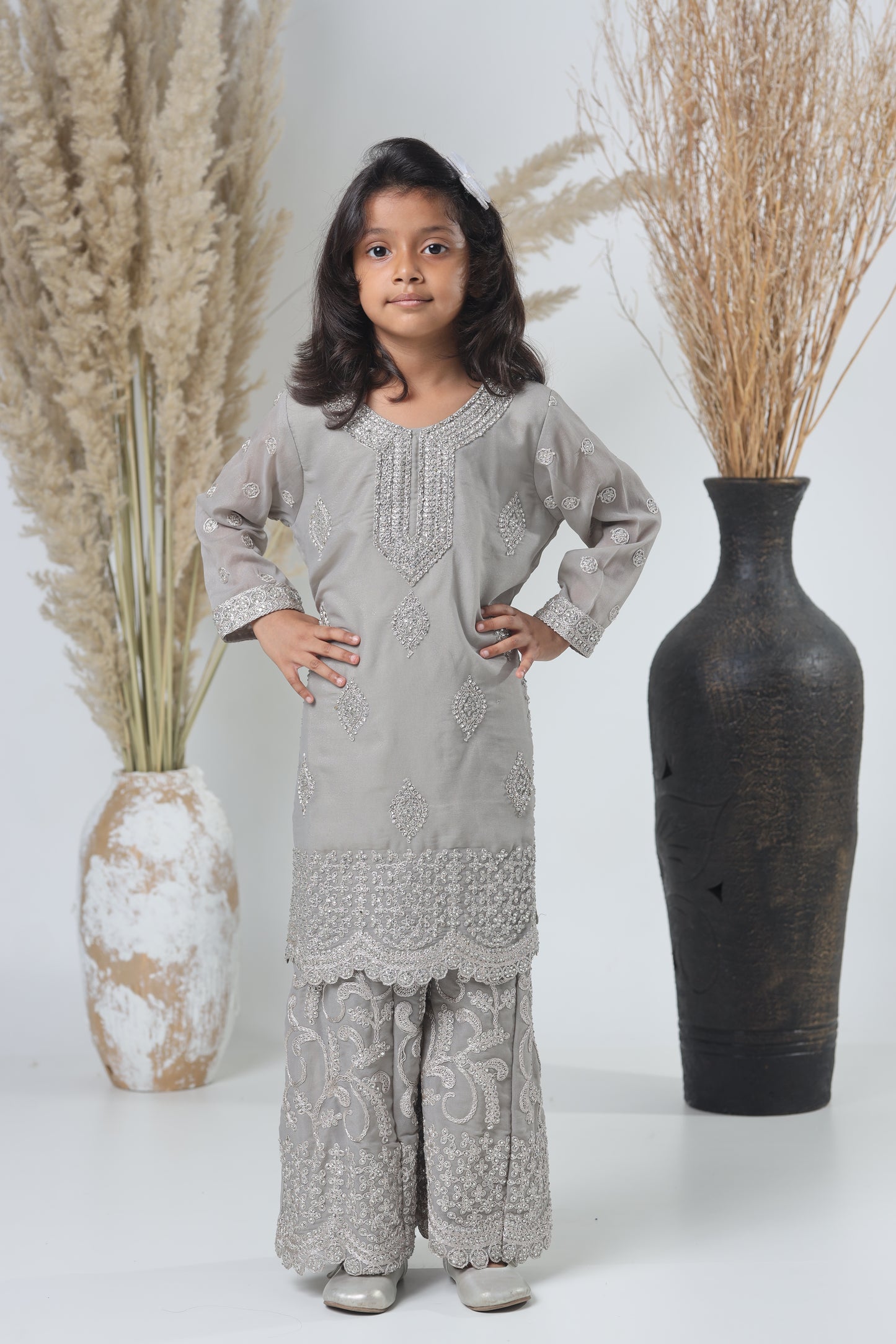 Grey Pakistani Garara Suit for Girls