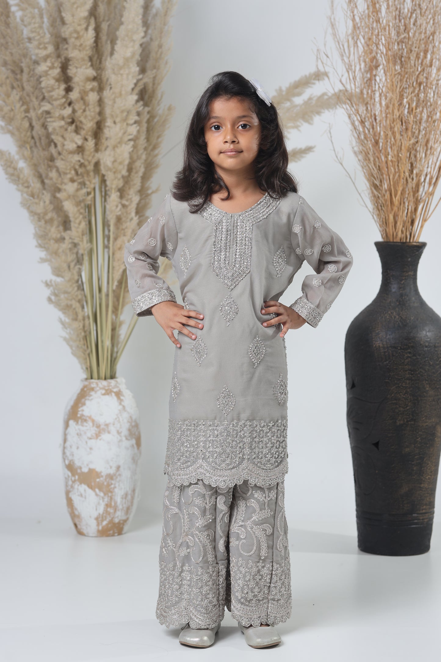Grey Pakistani Garara Suit for Girls