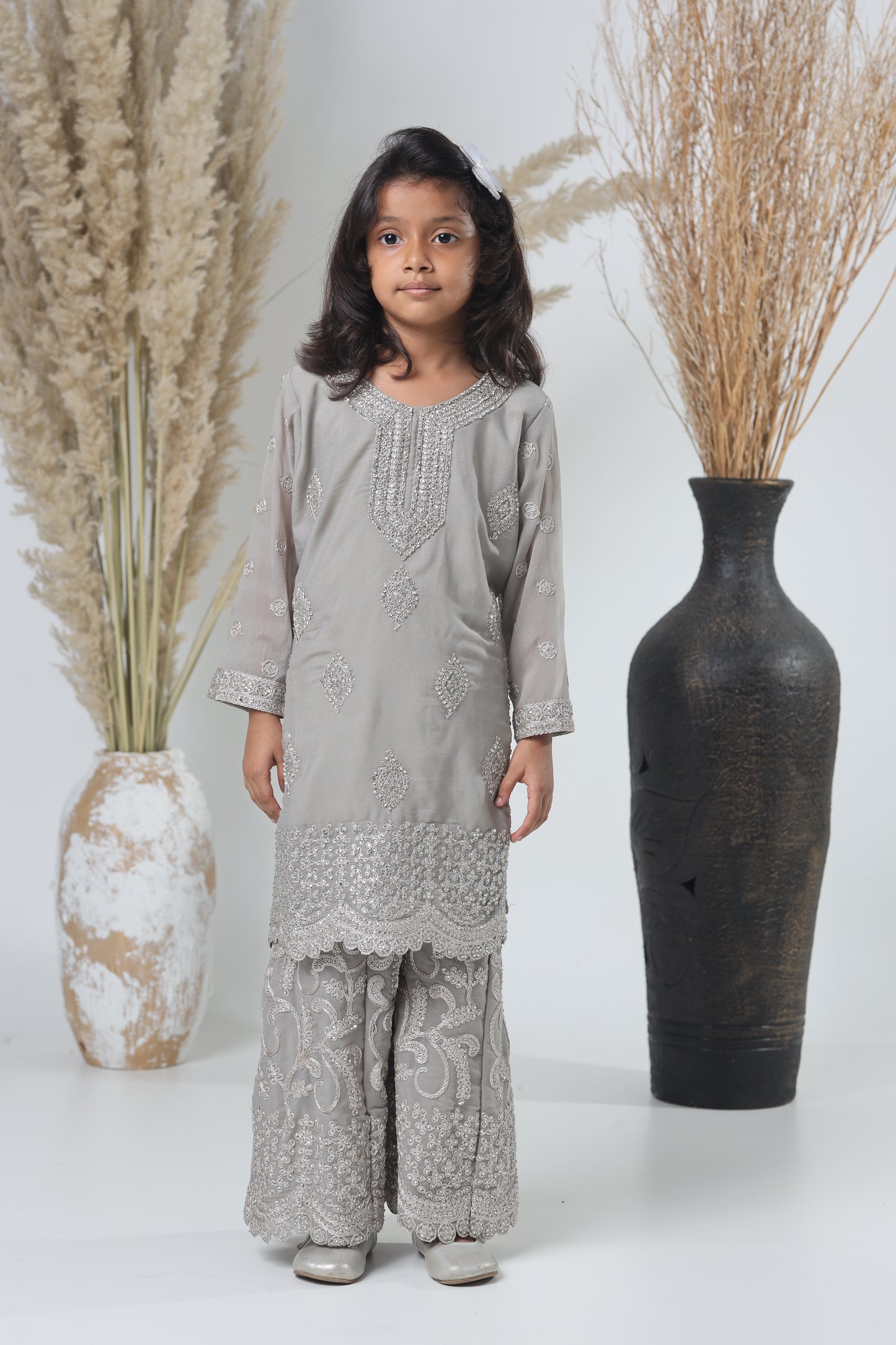Grey Pakistani Garara Suit for Girls