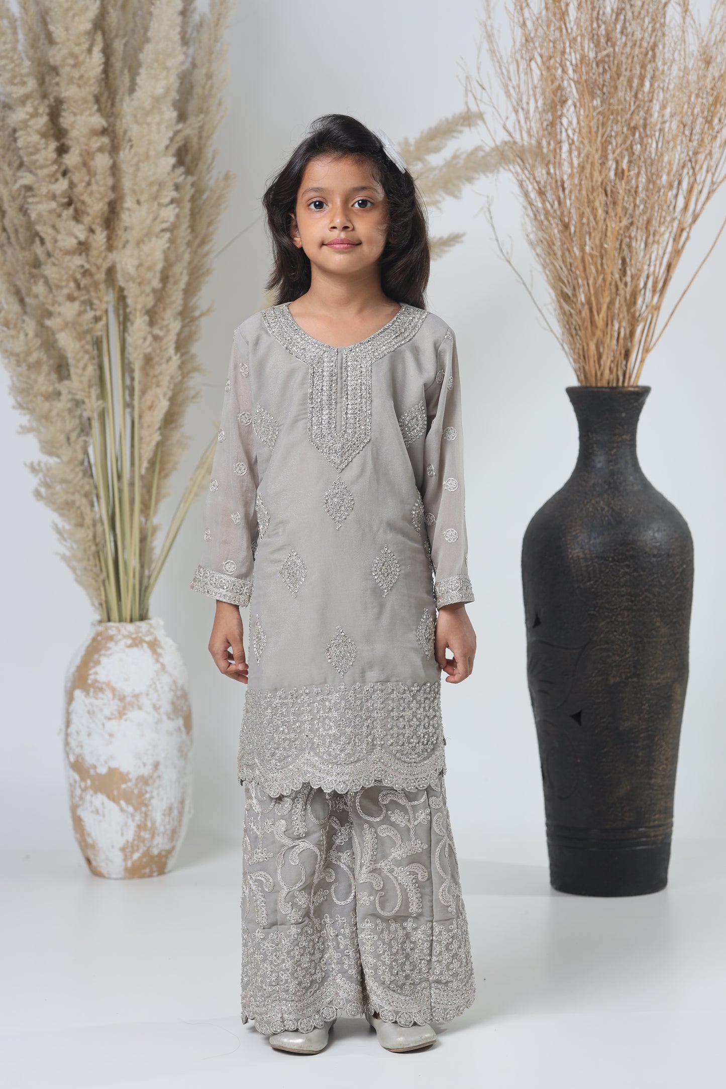 Grey Pakistani Garara Suit for Girls
