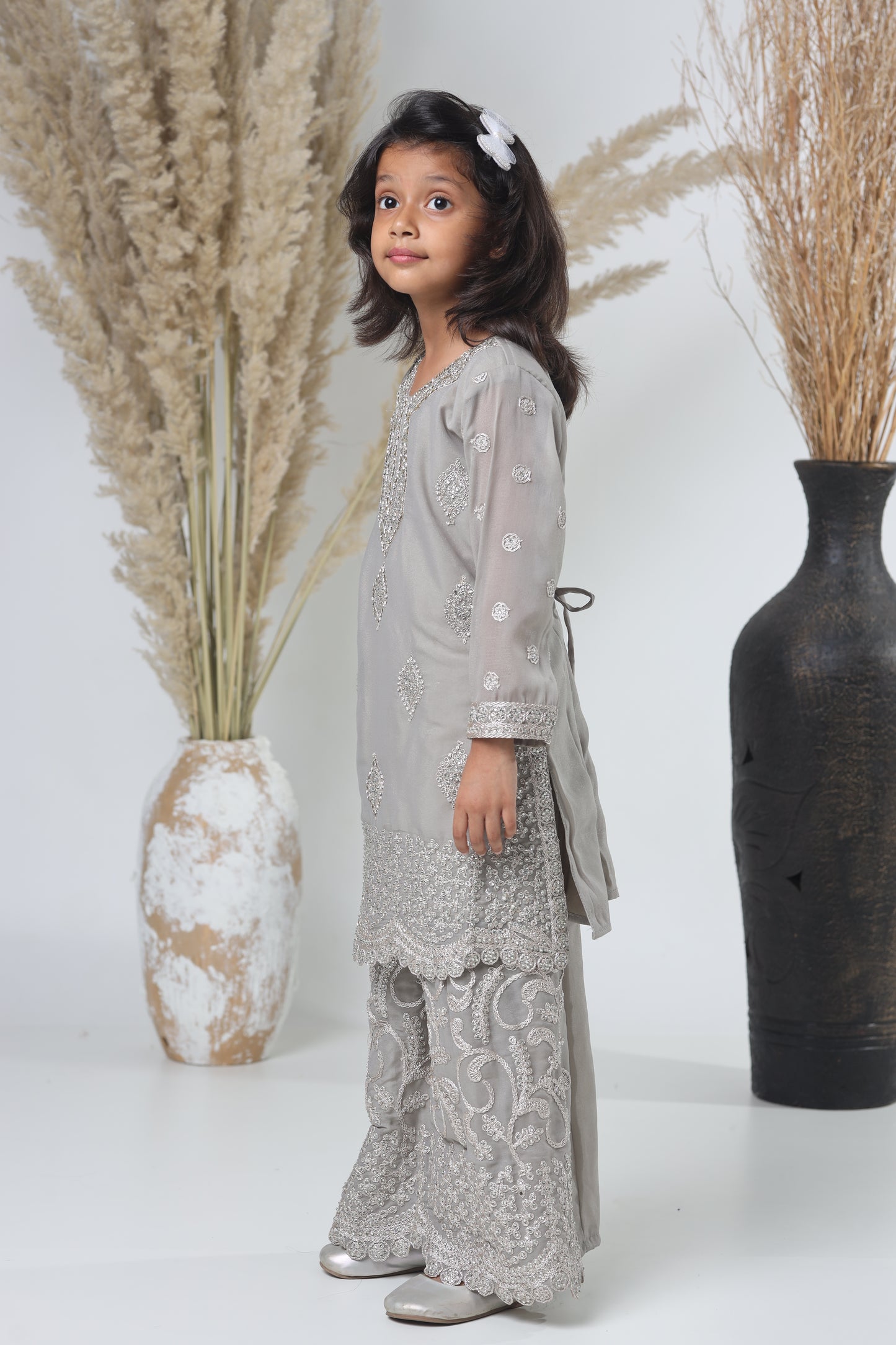Grey Pakistani Garara Suit for Girls