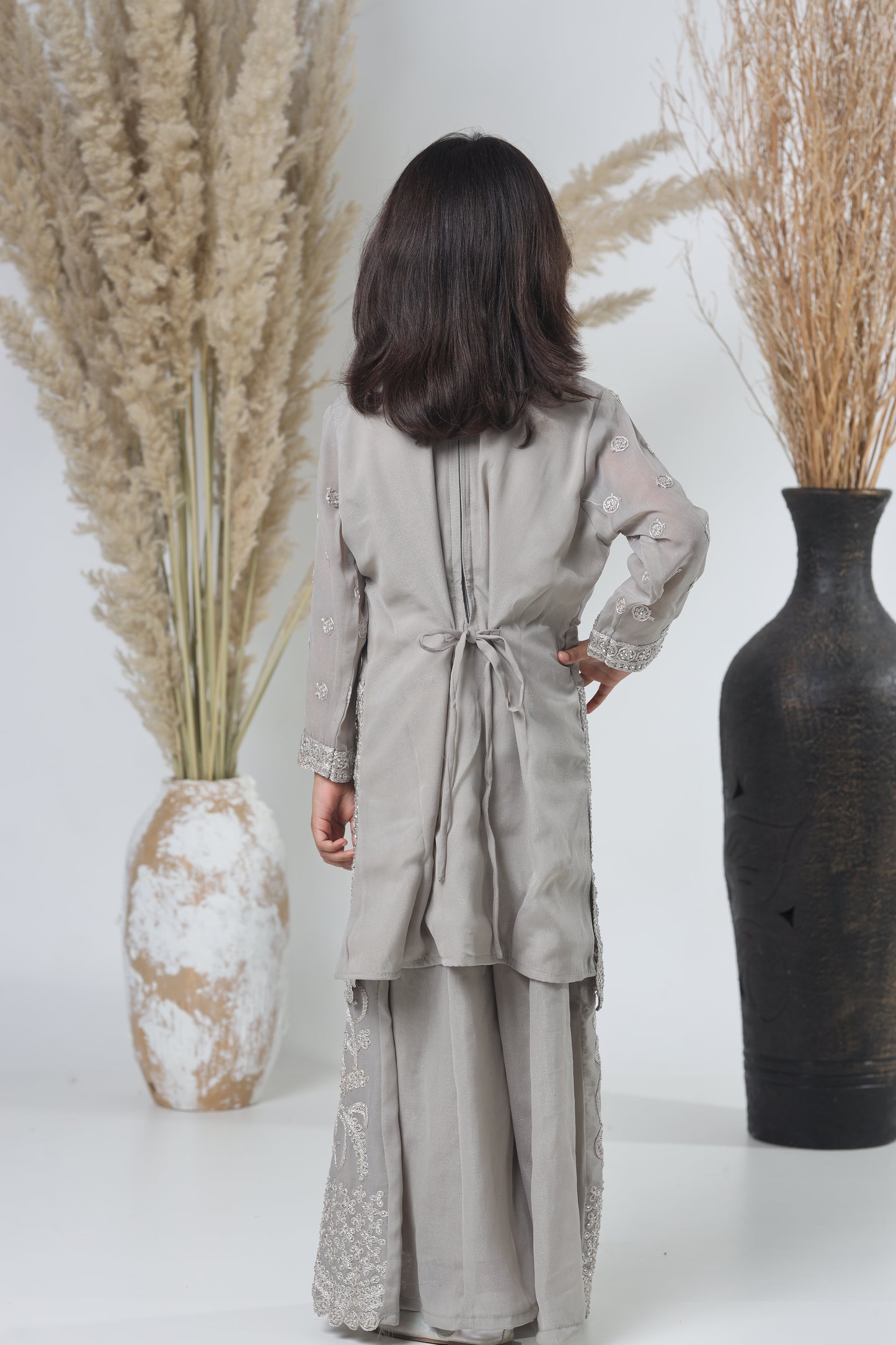 Grey Pakistani Garara Suit for Girls