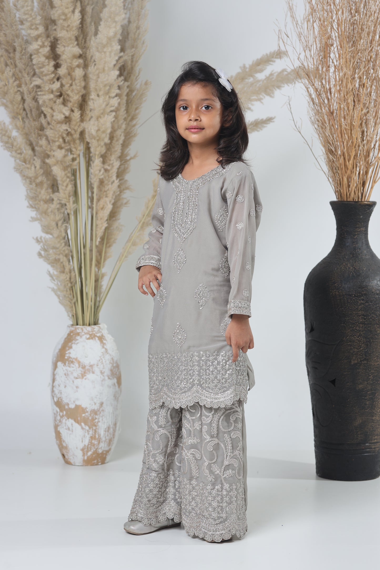 Grey Pakistani Garara Suit for Girls