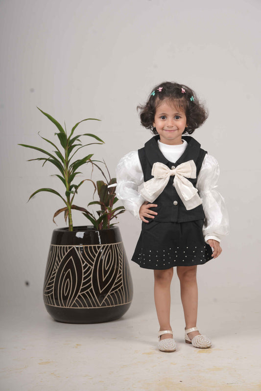 Girls Black & White Skirt Top Set