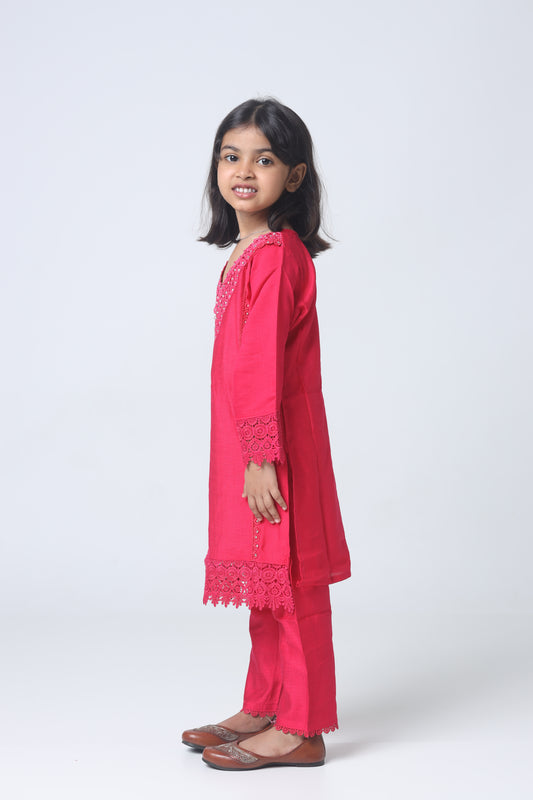 Rani Pink Pakistani Three-Piece Suit for Girls