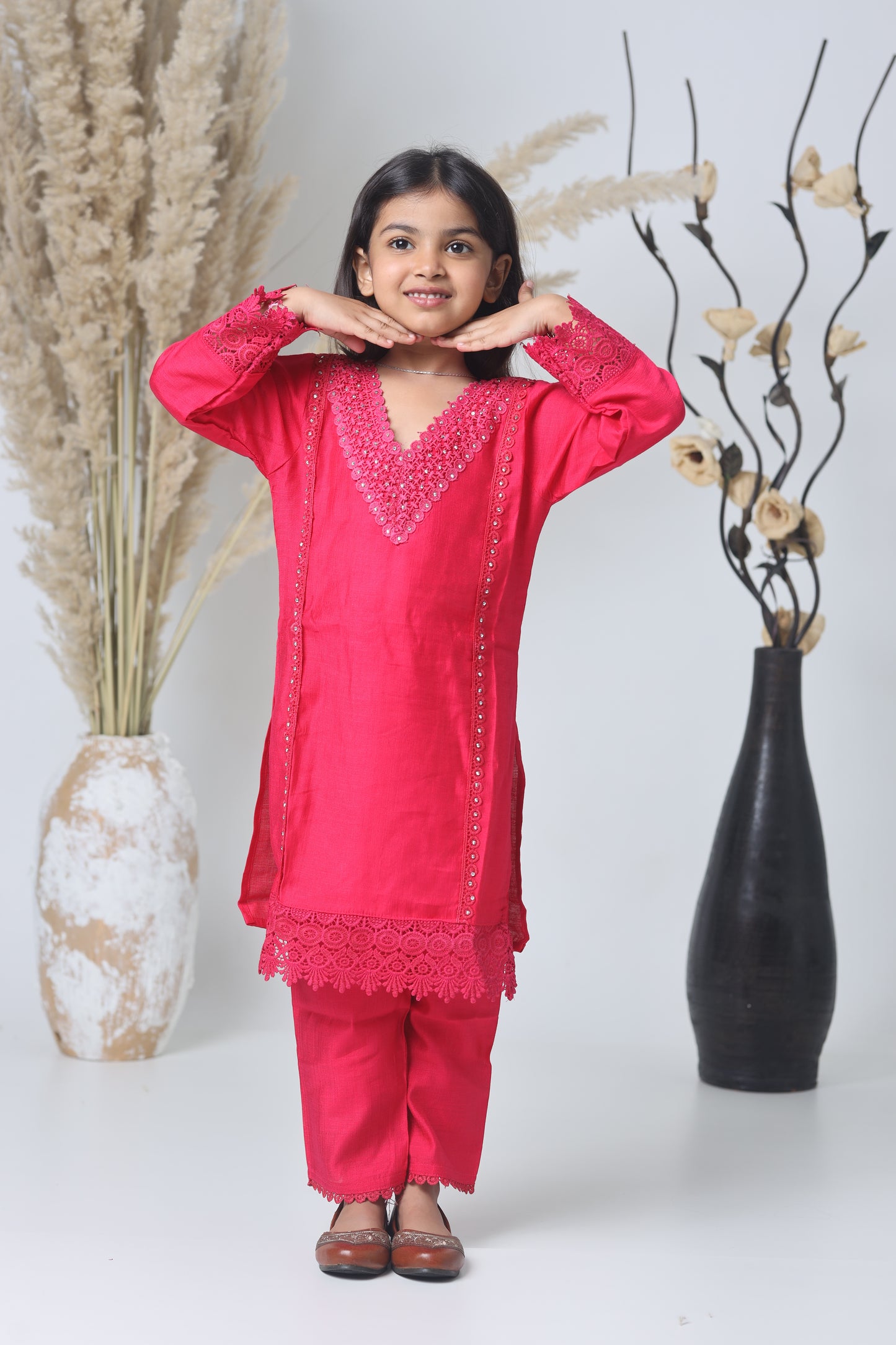 Rani Pink Pakistani Three-Piece Suit for Girls