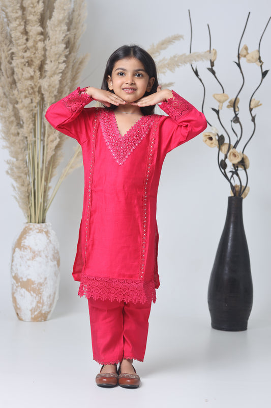 Rani Pink Pakistani Three-Piece Suit for Girls