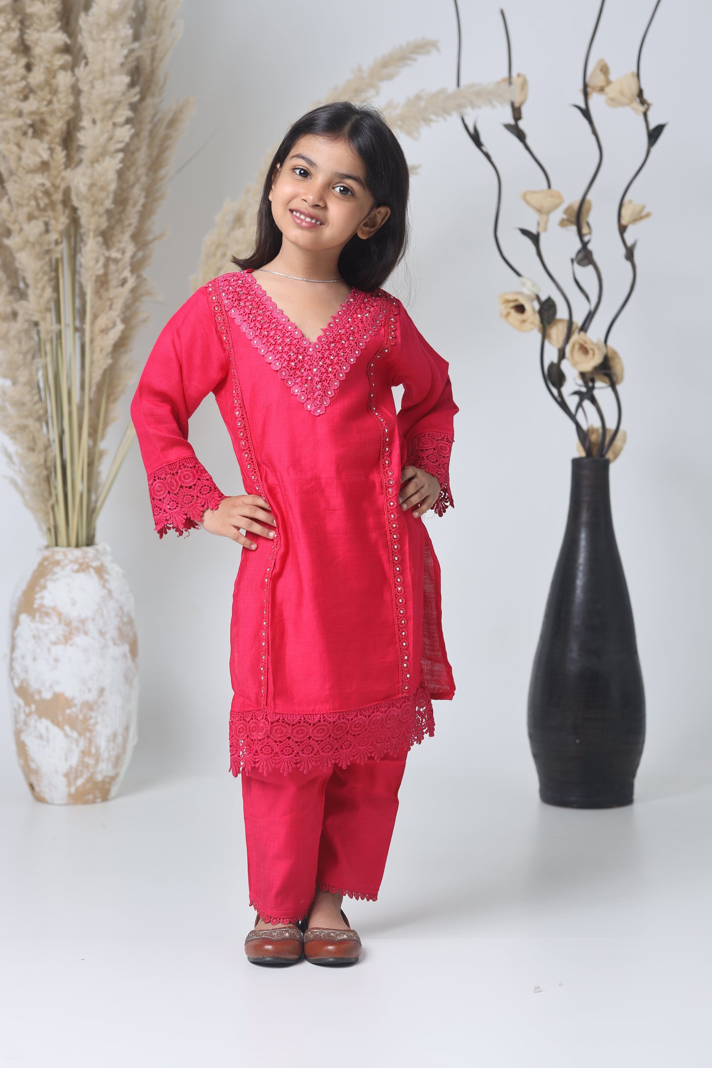 Rani Pink Pakistani Three-Piece Suit for Girls