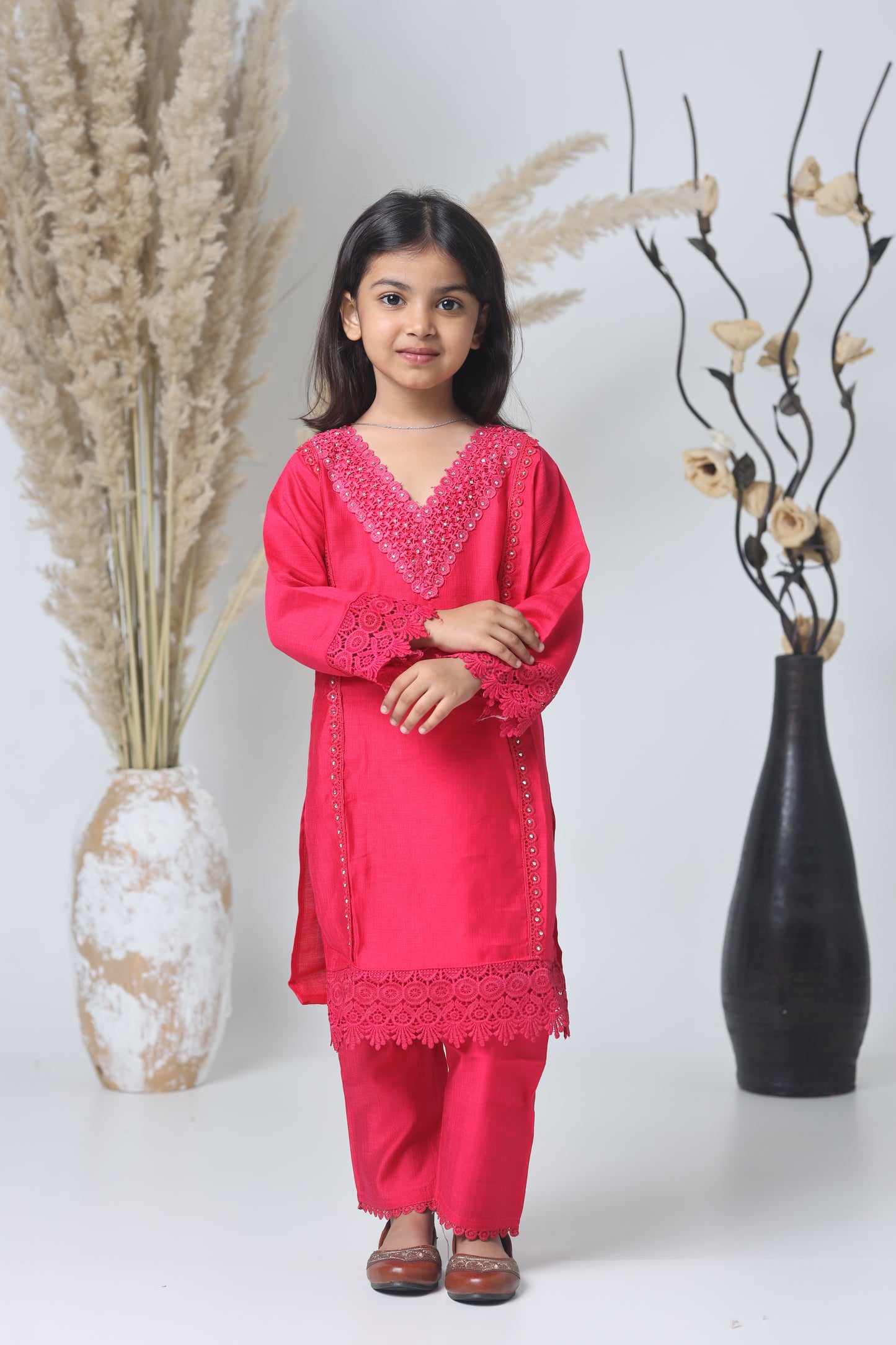 Rani Pink Pakistani Three-Piece Suit for Girls