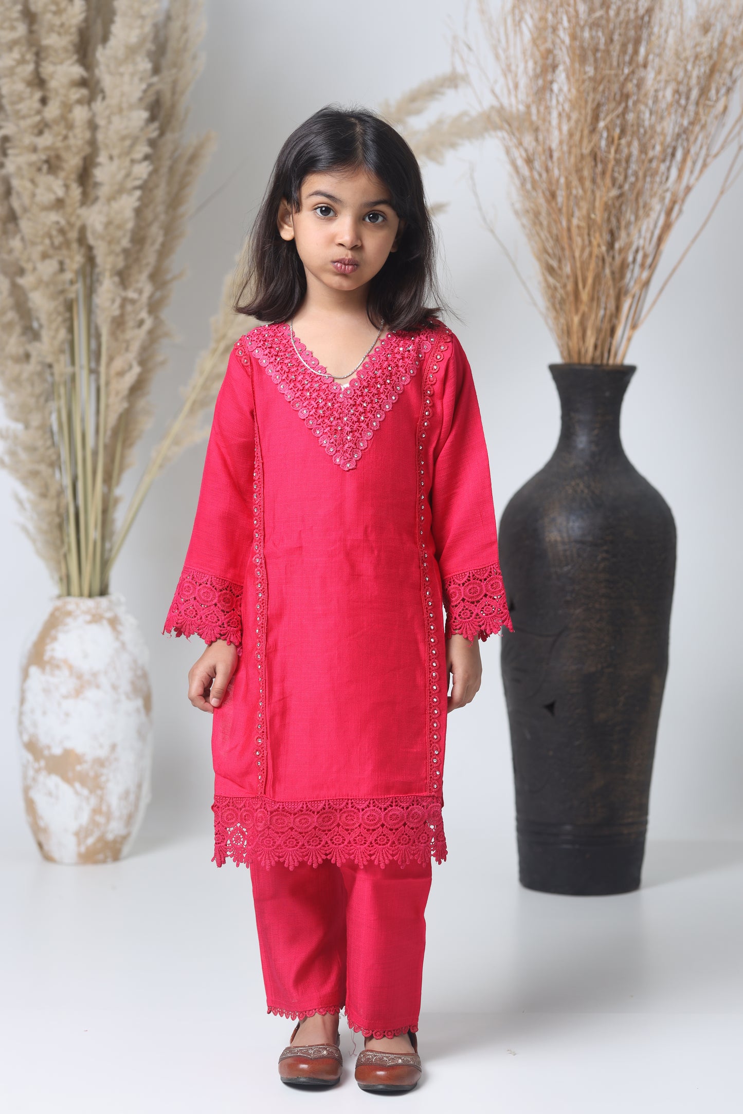 Rani Pink Pakistani Three-Piece Suit for Girls