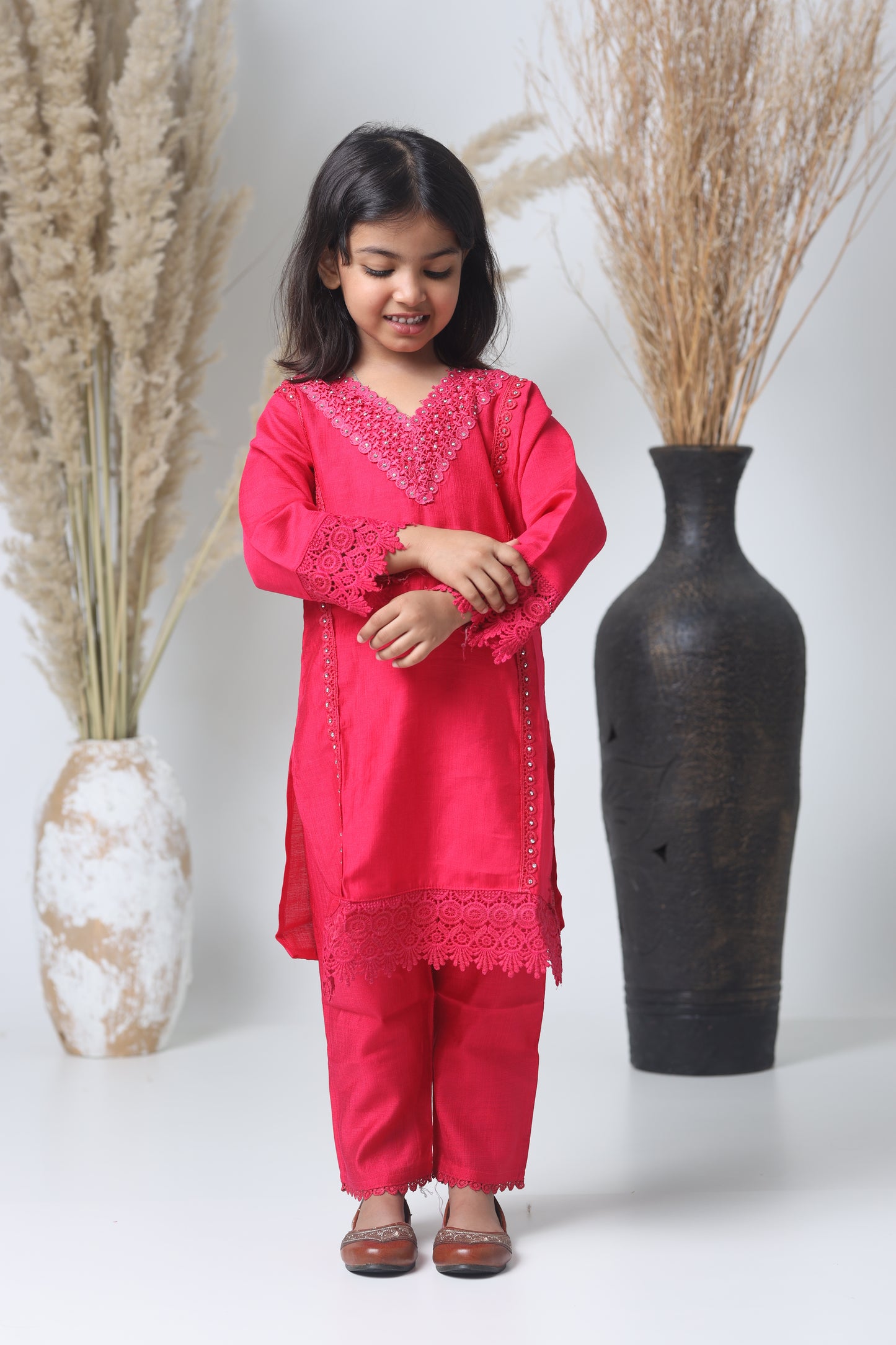 Rani Pink Pakistani Three-Piece Suit for Girls