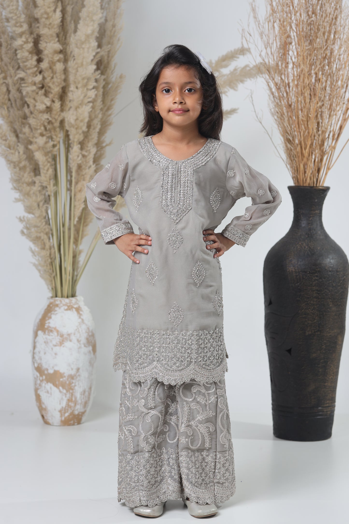 Grey Pakistani Garara Suit for Girls