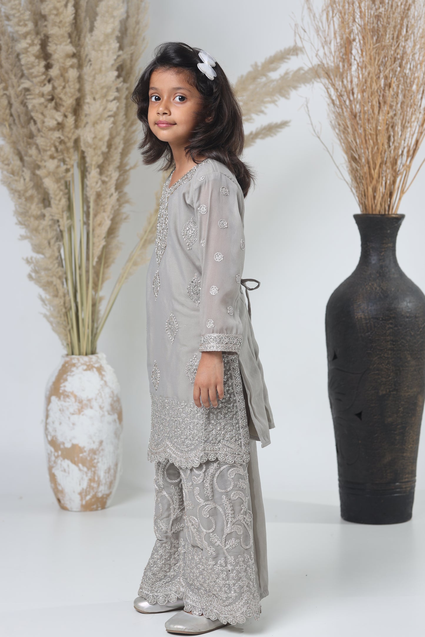 Grey Pakistani Garara Suit for Girls