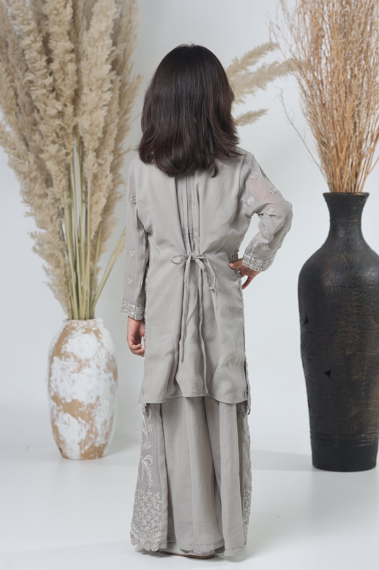 Grey Pakistani Garara Suit for Girls