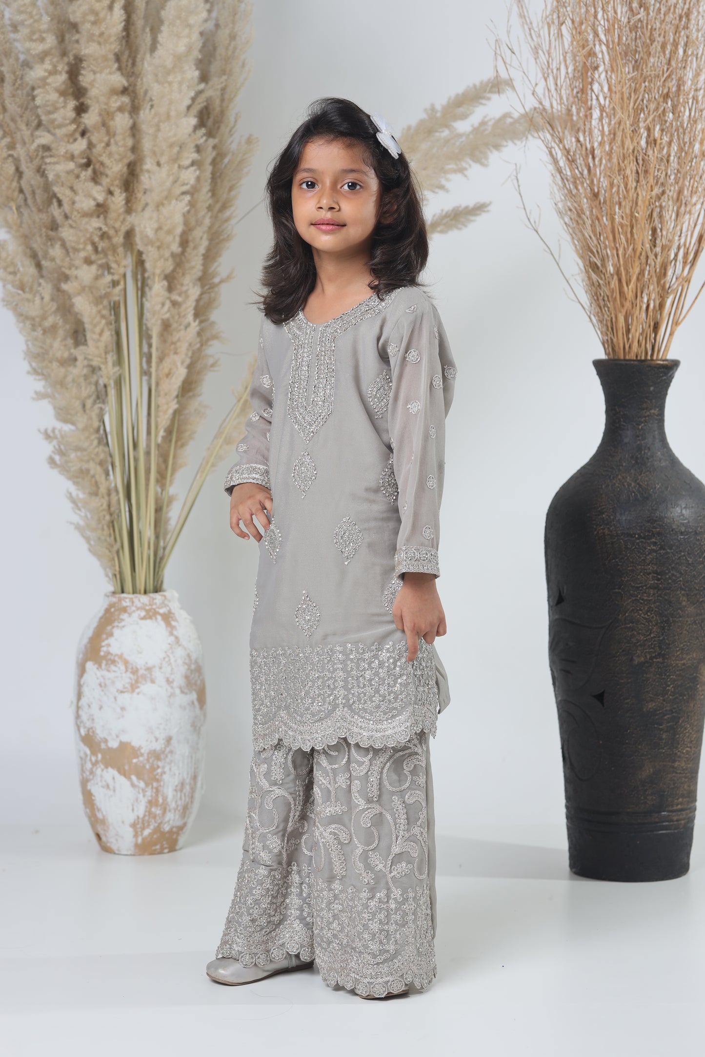 Grey Pakistani Garara Suit for Girls